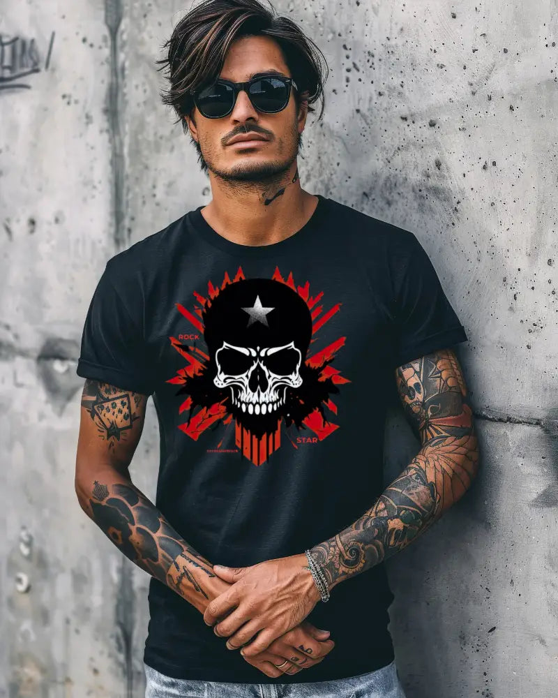 Mann mit Premium T-Shirt,schwarz mit Aufdruck Rock-Skull